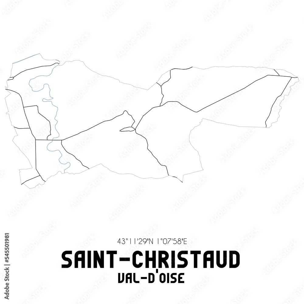 SAINT-CHRISTAUD Val-d'Oise. Minimalistic street map with black and white lines.