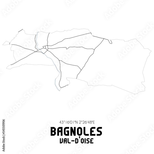 BAGNOLES Val-d'Oise. Minimalistic street map with black and white lines.