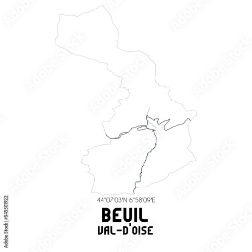 BEUIL Val-d Oise. Minimalistic street map with black and white lines.