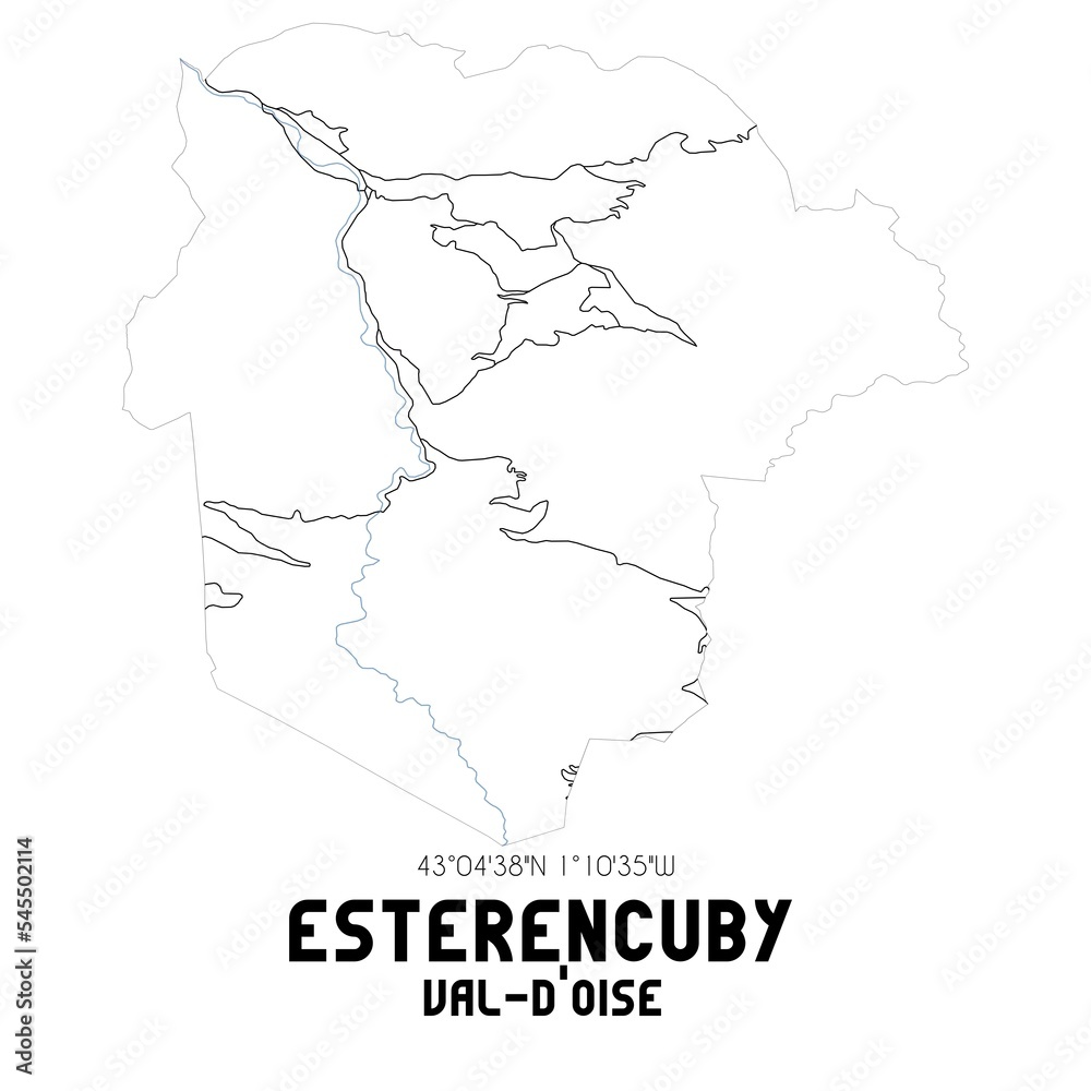 ESTERENCUBY Val-d'Oise. Minimalistic street map with black and white lines.