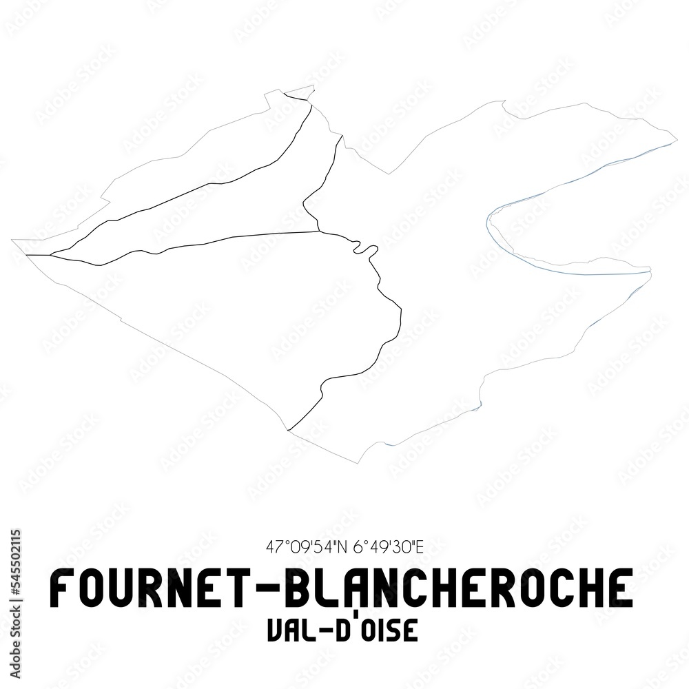 FOURNET-BLANCHEROCHE Val-d'Oise. Minimalistic street map with black and white lines.