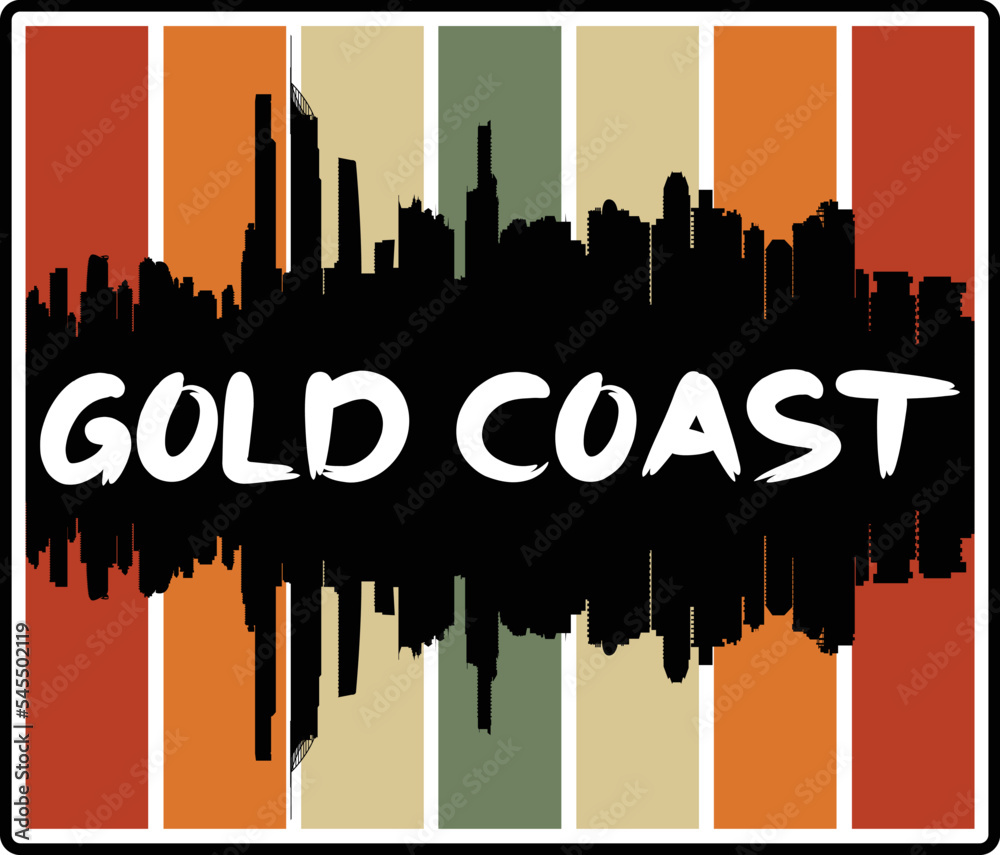 Gold Coast Australia Skyline Sunset Travel Souvenir Sticker Logo Badge Stamp Emblem Coat of Arms Vector Illustration EPS