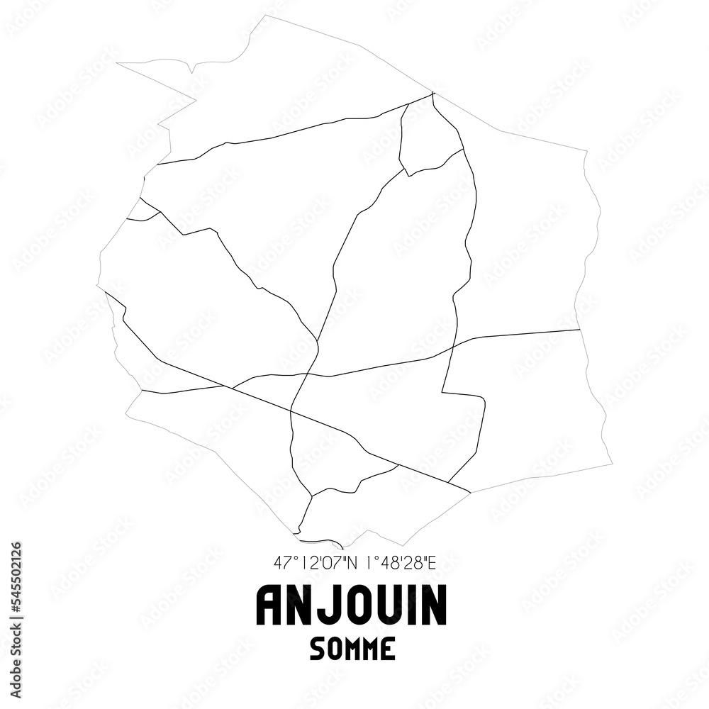 ANJOUIN Somme. Minimalistic street map with black and white lines.