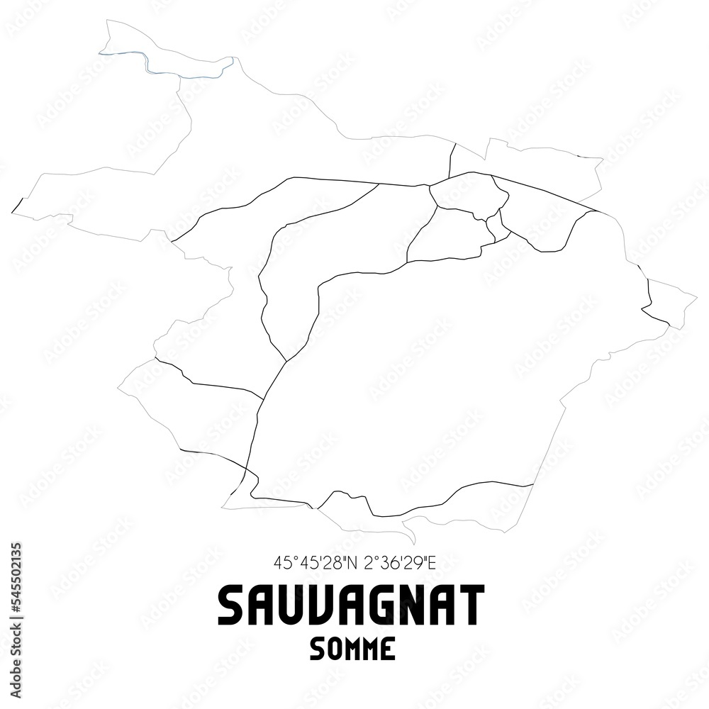 SAUVAGNAT Somme. Minimalistic street map with black and white lines. SAUVAGNAT Somme. Minimalistic street map with black and white lines.