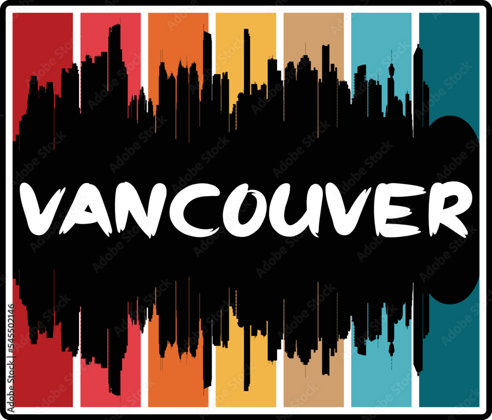 Vancouver Canada Skyline Sunset Travel Souvenir Sticker Logo Badge Stamp Emblem Coat of Arms Vector Illustration EPS