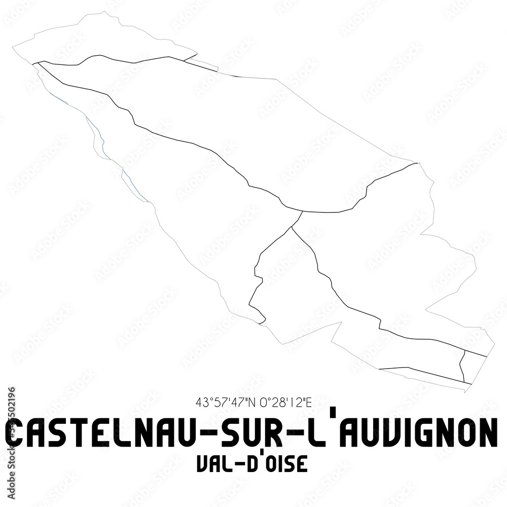 CASTELNAU-SUR-L'AUVIGNON Val-d'Oise. Minimalistic street map with black and white lines.