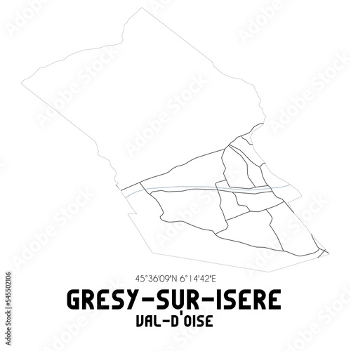 GRESY-SUR-ISERE Val-d Oise. Minimalistic street map with black and white lines.