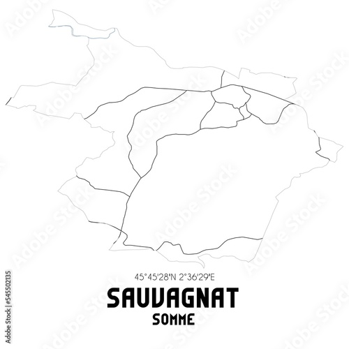 SAUVAGNAT Somme. Minimalistic street map with black and white lines.