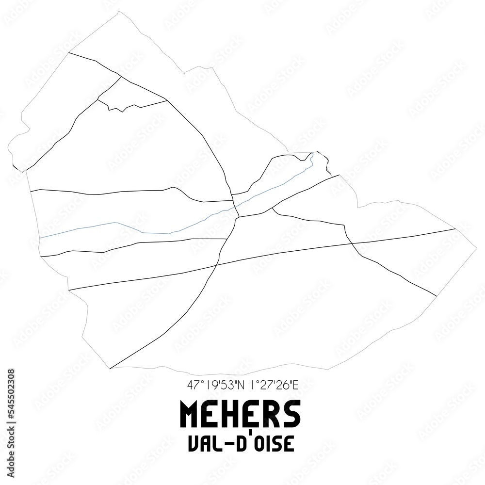 MEHERS Val-d'Oise. Minimalistic street map with black and white lines. MEHERS Val-d'Oise. Minimalistic street map with black and white lines.