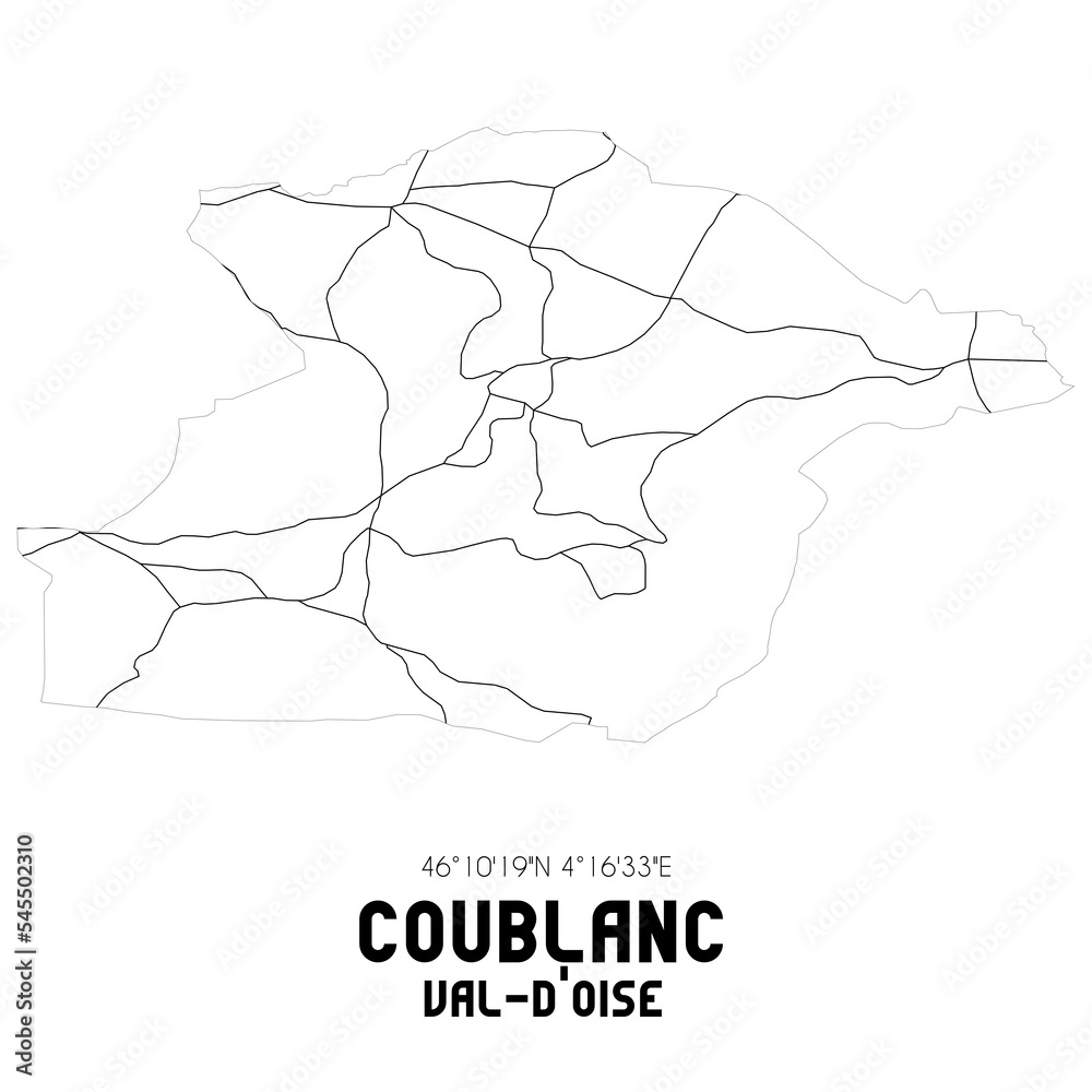 COUBLANC Val-d'Oise. Minimalistic street map with black and white lines. COUBLANC Val-d'Oise. Minimalistic street map with black and white lines.