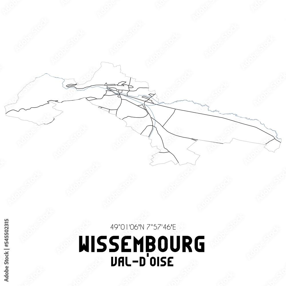 WISSEMBOURG Val-d'Oise. Minimalistic street map with black and white lines. WISSEMBOURG Val-d'Oise. Minimalistic street map with black and white lines.
