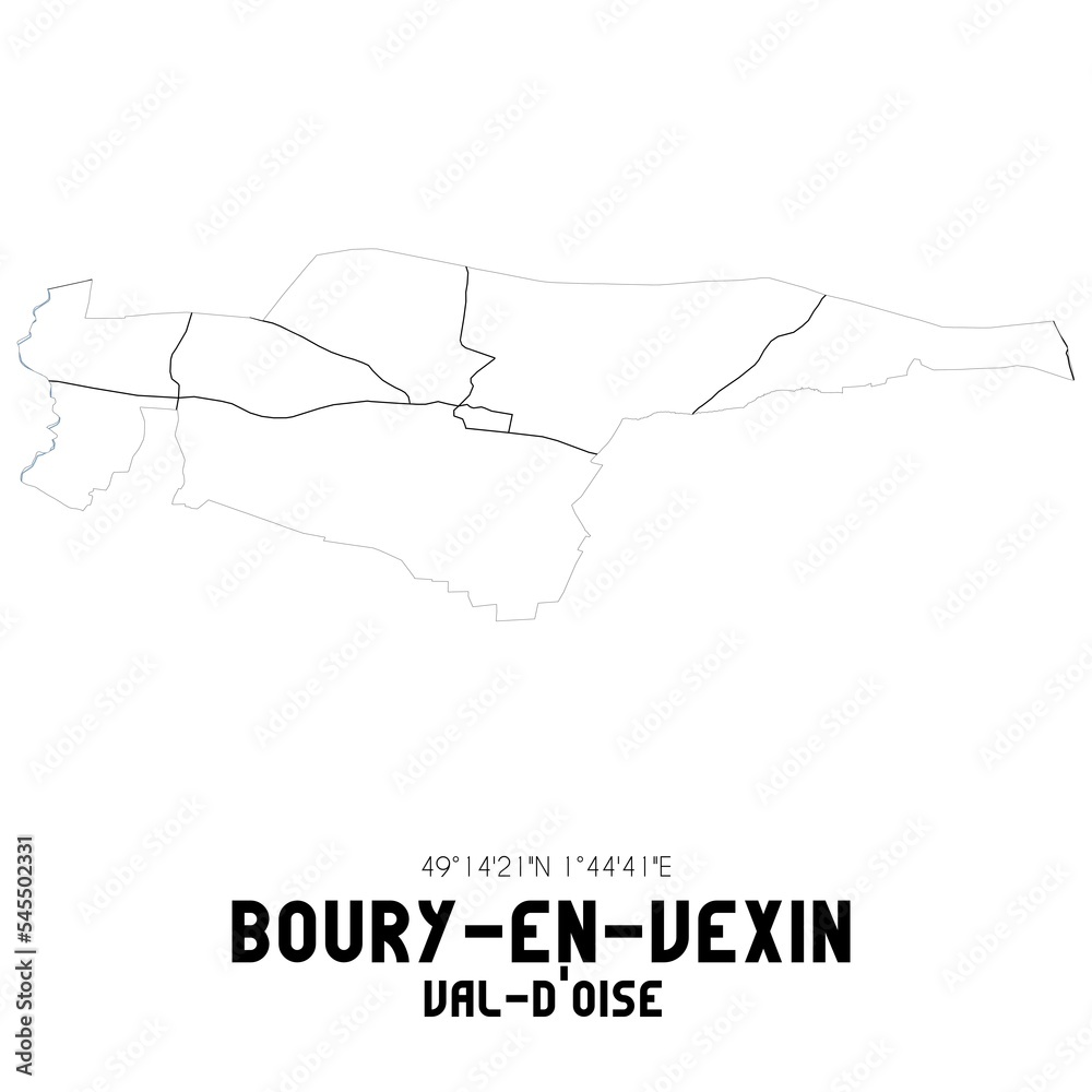 BOURY-EN-VEXIN Val-d'Oise. Minimalistic street map with black and white lines. BOURY-EN-VEXIN Val-d'Oise. Minimalistic street map with black and white lines.