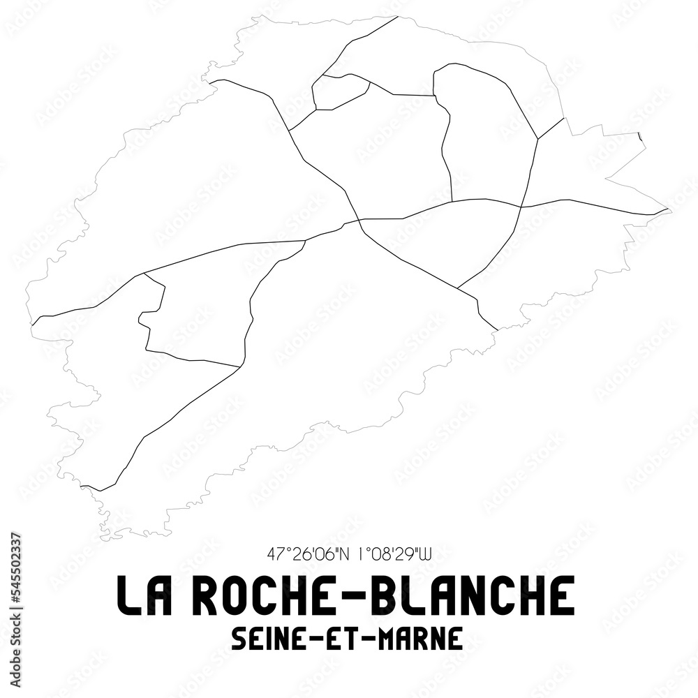 LA ROCHE-BLANCHE Seine-et-Marne. Minimalistic street map with black and white lines.