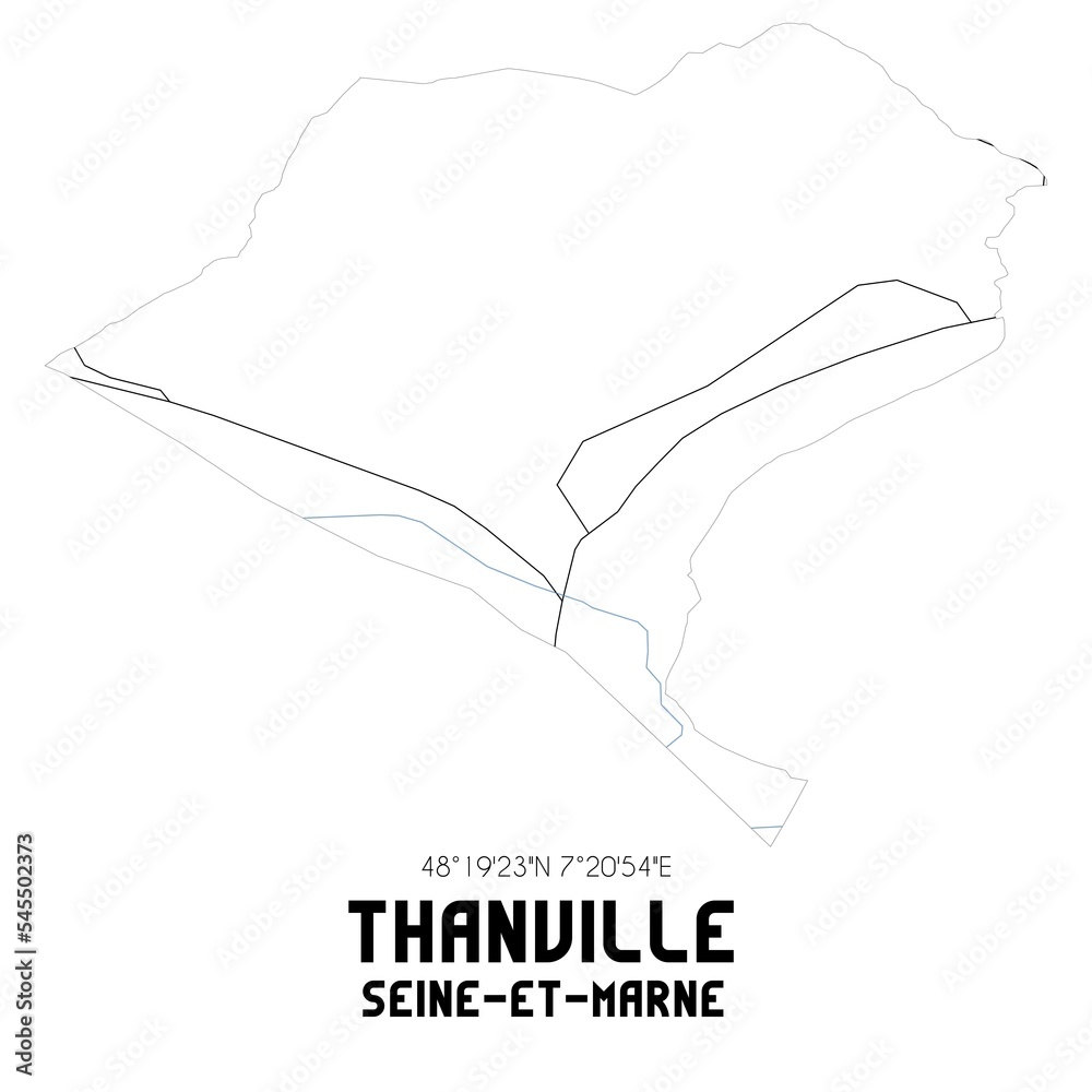 THANVILLE Seine-et-Marne. Minimalistic street map with black and white lines.