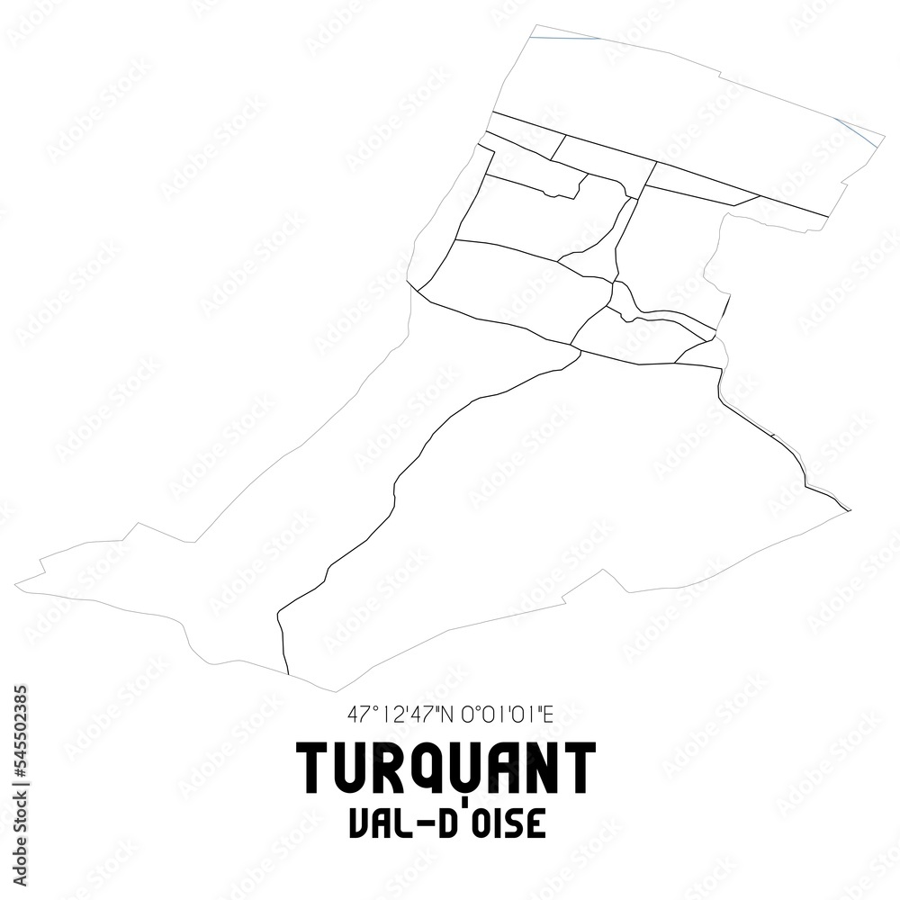 TURQUANT Val-d'Oise. Minimalistic street map with black and white lines. TURQUANT Val-d'Oise. Minimalistic street map with black and white lines.