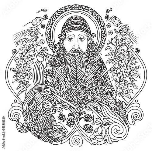 Abstract coloring book, russian ornament with druid