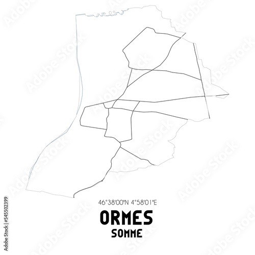 ORMES Somme. Minimalistic street map with black and white lines. photo