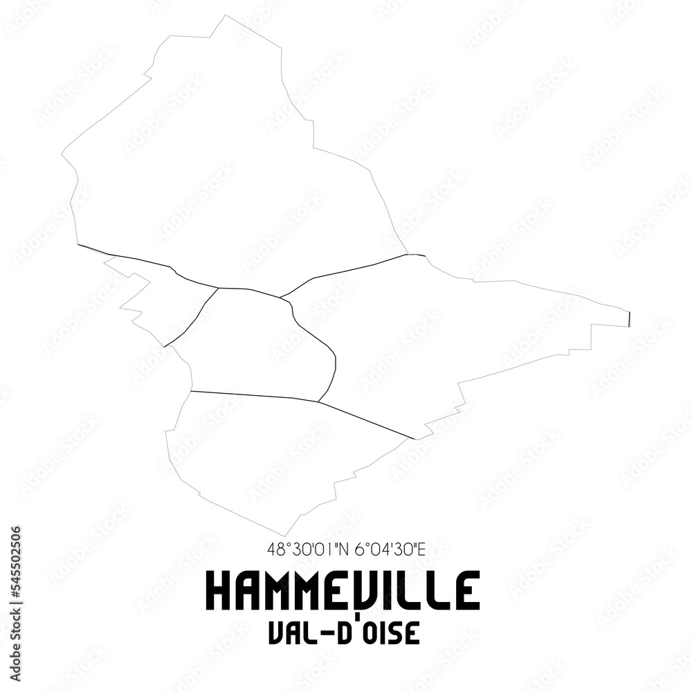 HAMMEVILLE Val-d'Oise. Minimalistic street map with black and white lines. HAMMEVILLE Val-d'Oise. Minimalistic street map with black and white lines.