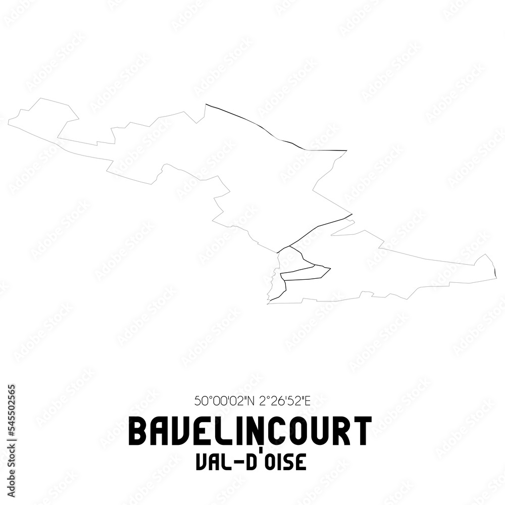BAVELINCOURT Val-d'Oise. Minimalistic street map with black and white lines.