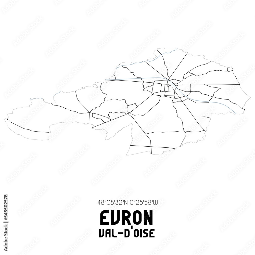 Obraz premium EVRON Val-d'Oise. Minimalistic street map with black and white lines.
