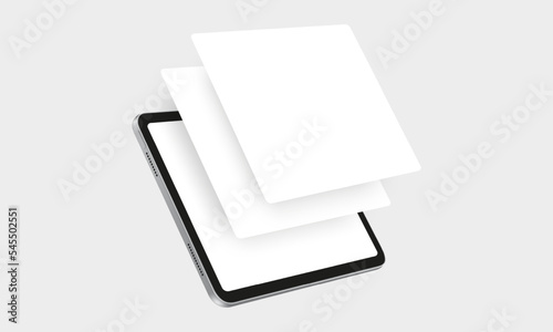 Tablet Mockup With Blank Web App Screens, Perspective Side View. Vector Illustration