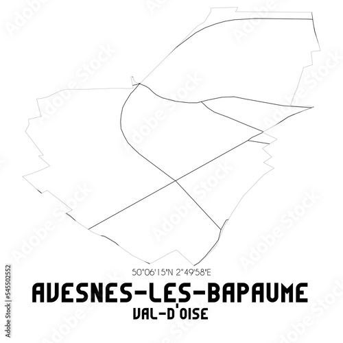 AVESNES-LES-BAPAUME Val-d'Oise. Minimalistic street map with black and white lines.
