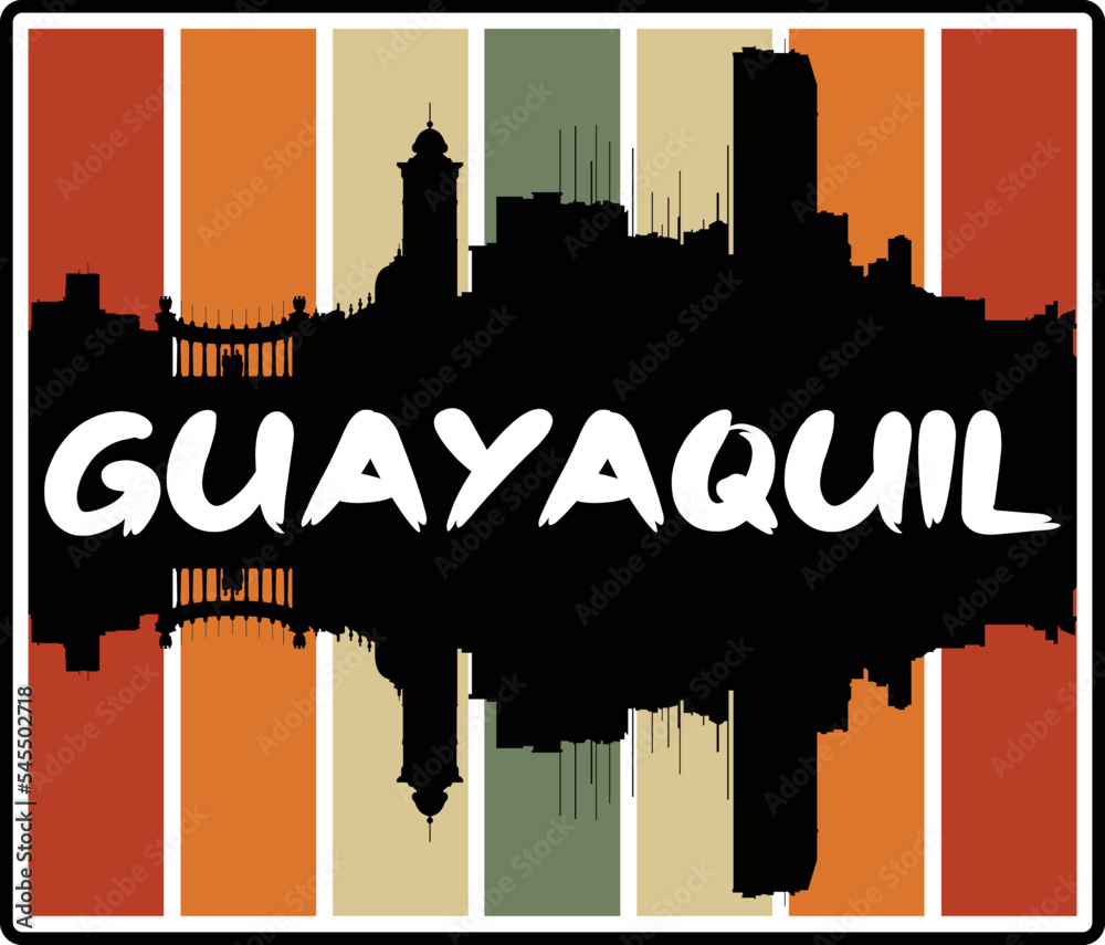 Guayaquil Equador Skyline Sunset Travel Souvenir Sticker Logo Badge Stamp Emblem Coat of Arms Vector Illustration EPS
