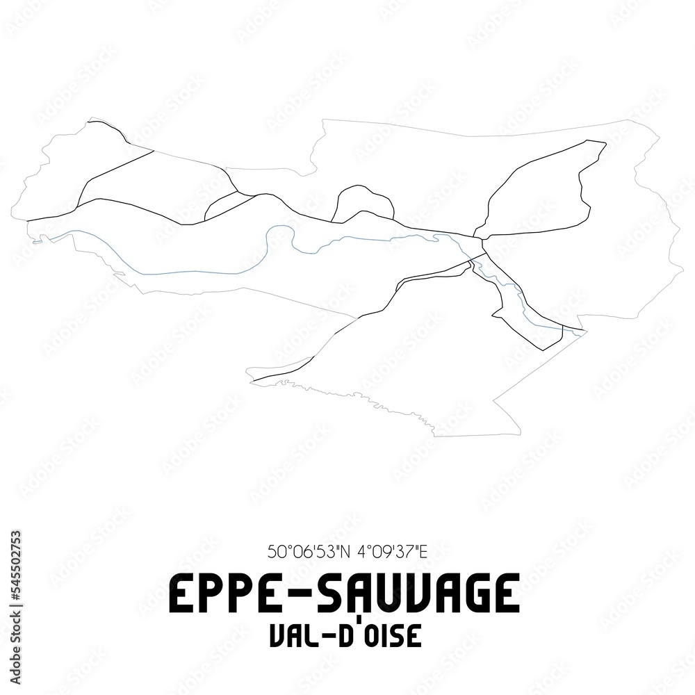 EPPE-SAUVAGE Val-d'Oise. Minimalistic street map with black and white lines.
