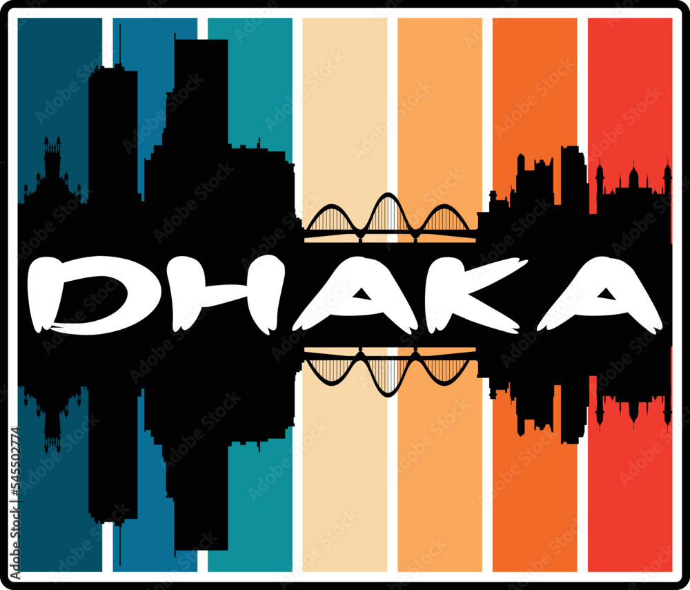 Dhaka Bangladesh Skyline Sunset Travel Souvenir Sticker Logo Badge