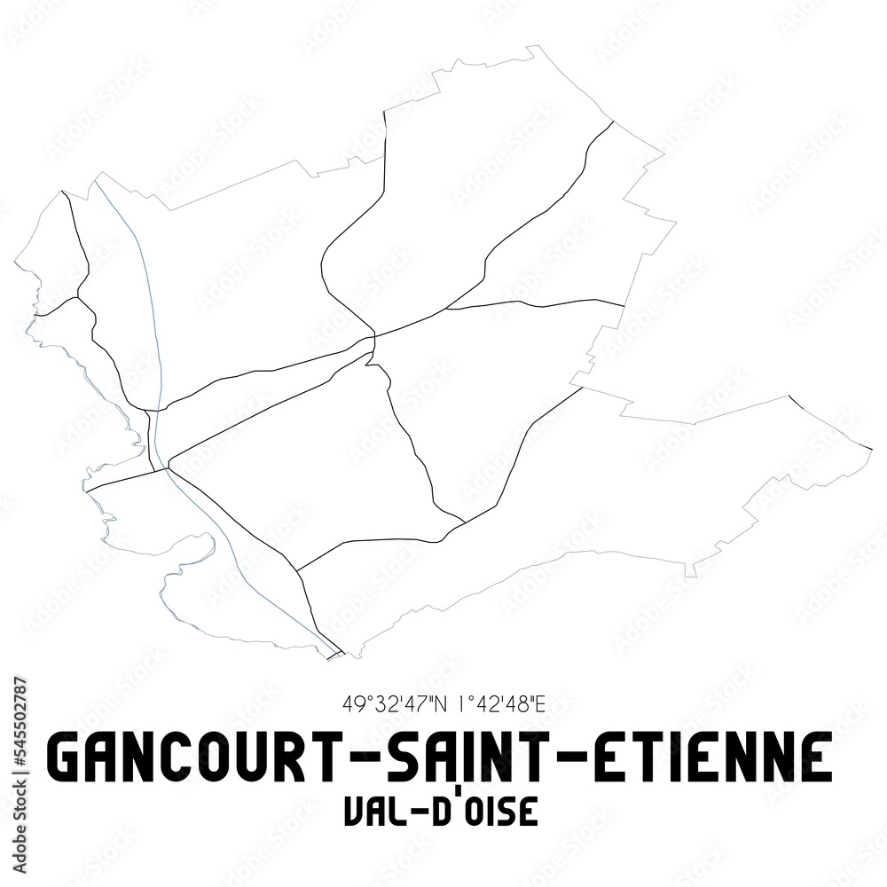 GANCOURT-SAINT-ETIENNE Val-d'Oise. Minimalistic street map with black and white lines.