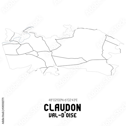 CLAUDON Val-d Oise. Minimalistic street map with black and white lines.