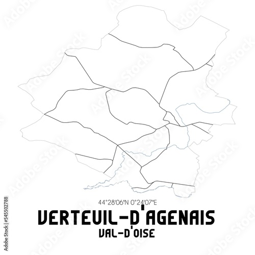 VERTEUIL-D'AGENAIS Val-d'Oise. Minimalistic street map with black and white lines.