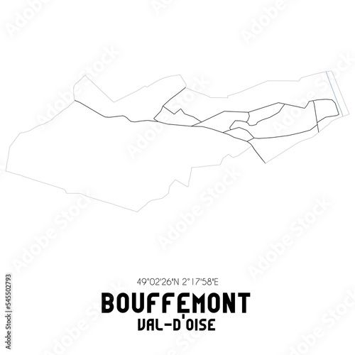 BOUFFEMONT Val-d'Oise. Minimalistic street map with black and white lines.