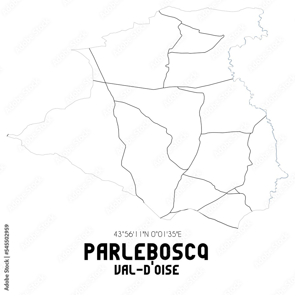 PARLEBOSCQ Val-d'Oise. Minimalistic street map with black and white lines.