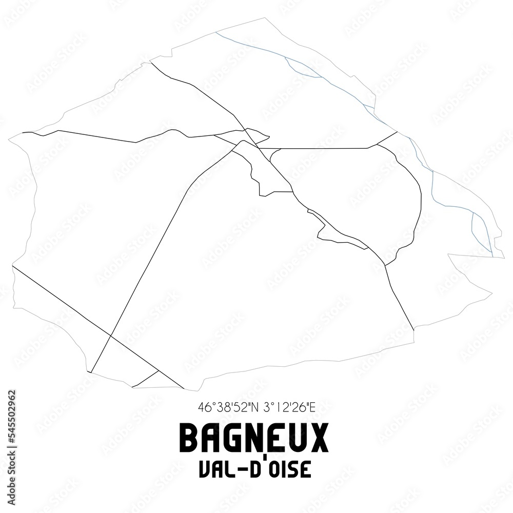 BAGNEUX Val-d'Oise. Minimalistic street map with black and white lines ...