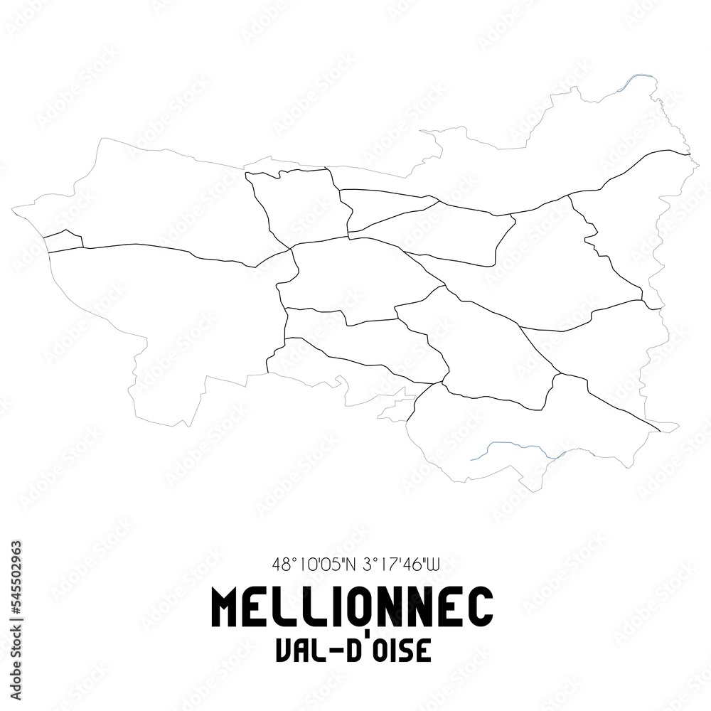 MELLIONNEC Val-d'Oise. Minimalistic street map with black and white lines.