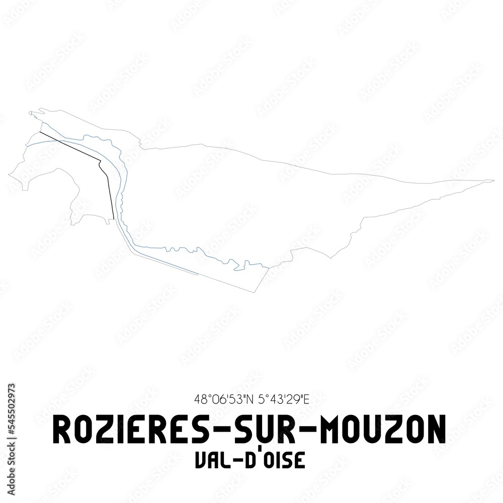 ROZIERES-SUR-MOUZON Val-d'Oise. Minimalistic street map with black and white lines. ROZIERES-SUR-MOUZON Val-d'Oise. Minimalistic street map with black and white lines.