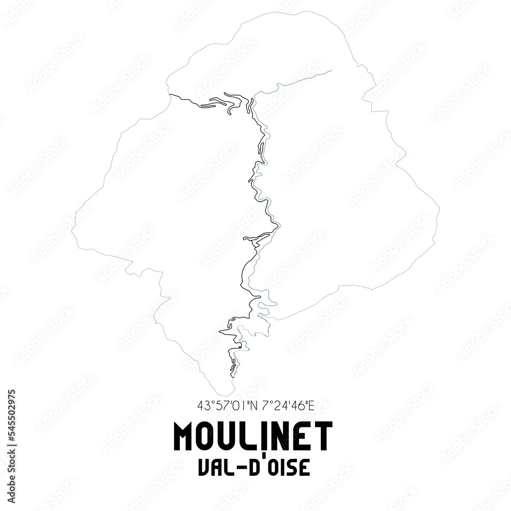 MOULINET Val-d'Oise. Minimalistic street map with black and white lines.