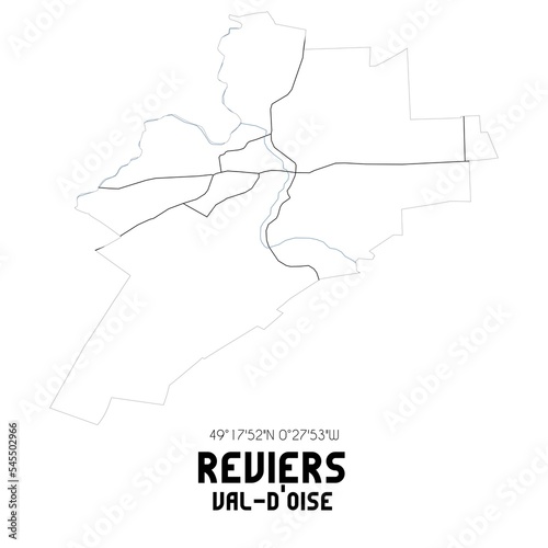 REVIERS Val-d Oise. Minimalistic street map with black and white lines.