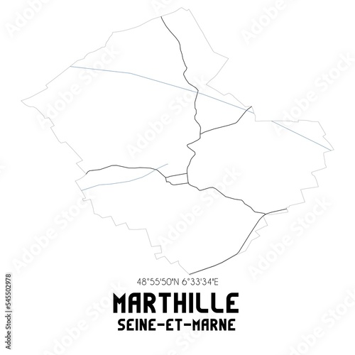 MARTHILLE Seine-et-Marne. Minimalistic street map with black and white lines.