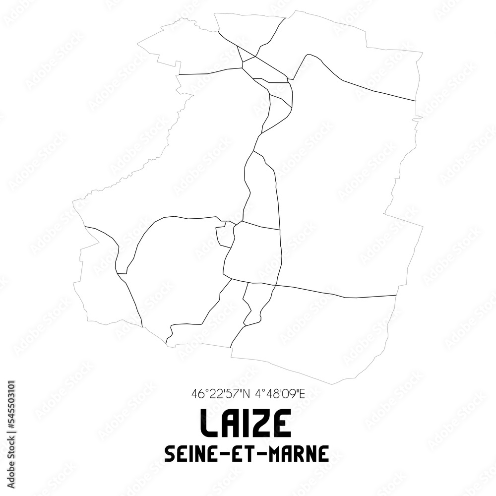 LAIZE Seine-et-Marne. Minimalistic street map with black and white lines. LAIZE Seine-et-Marne. Minimalistic street map with black and white lines.