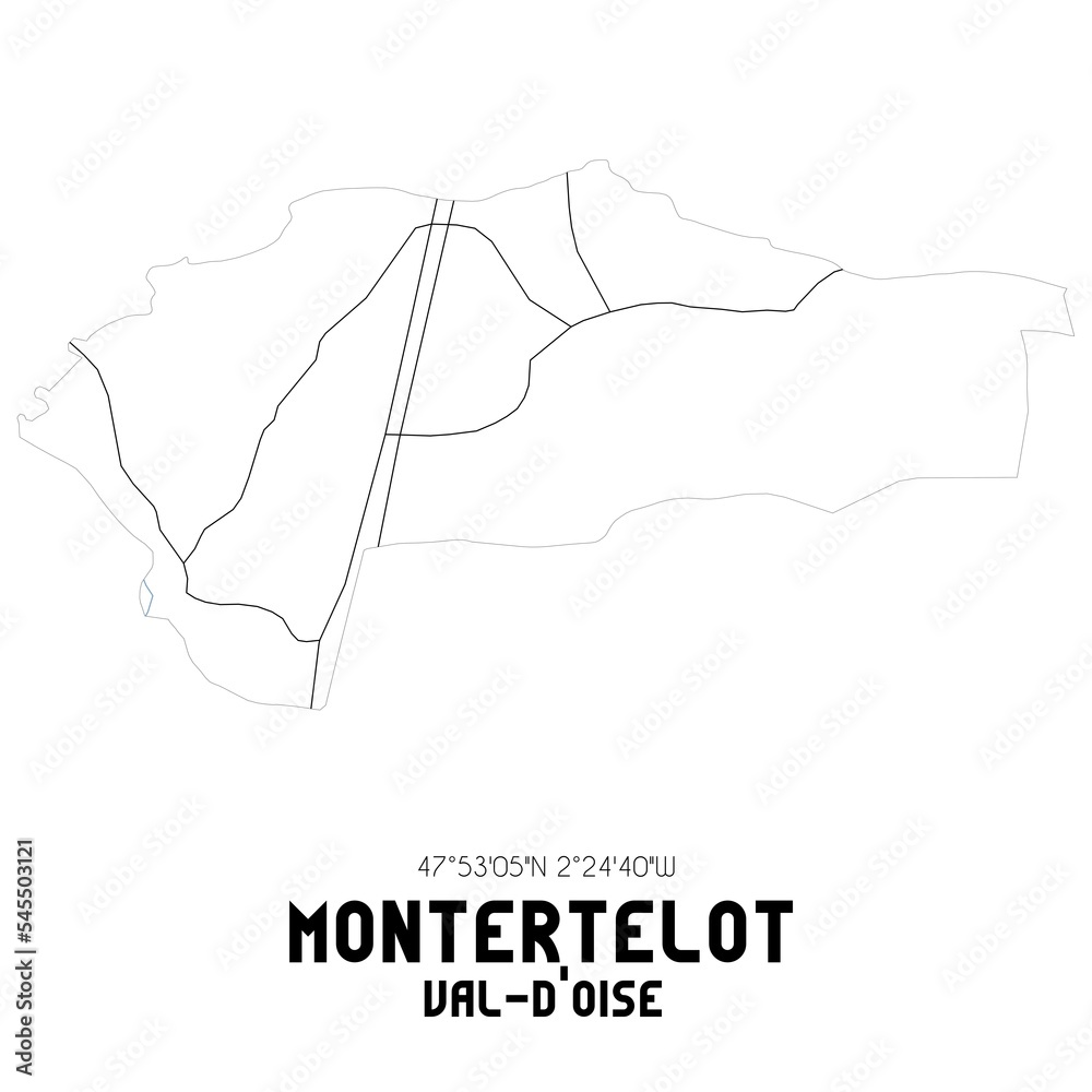 MONTERTELOT Val-d'Oise. Minimalistic street map with black and white lines. MONTERTELOT Val-d'Oise. Minimalistic street map with black and white lines.