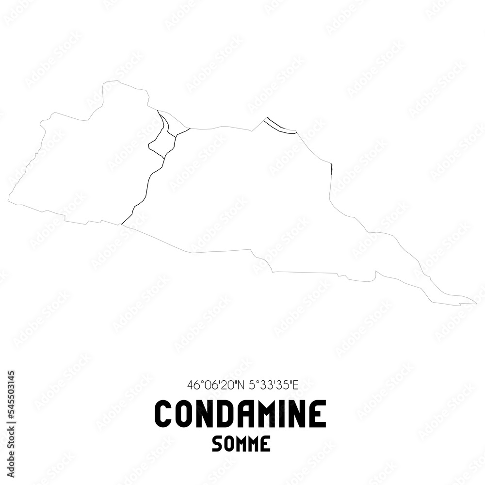 CONDAMINE Somme. Minimalistic street map with black and white lines.