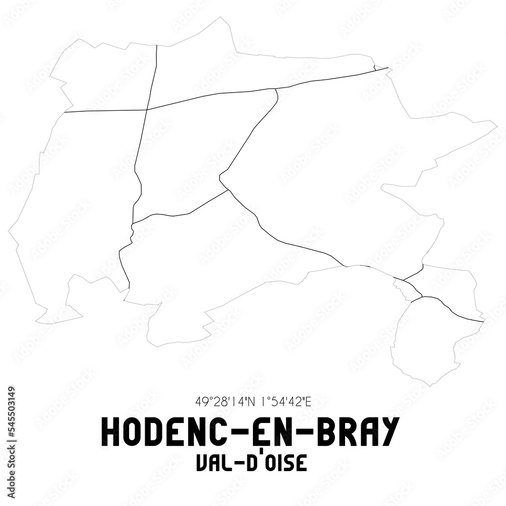 HODENC-EN-BRAY Val-d'Oise. Minimalistic street map with black and white lines.