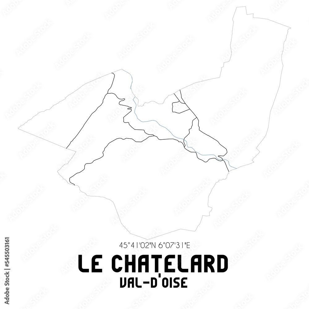 LE CHATELARD Val-d'Oise. Minimalistic street map with black and white lines.