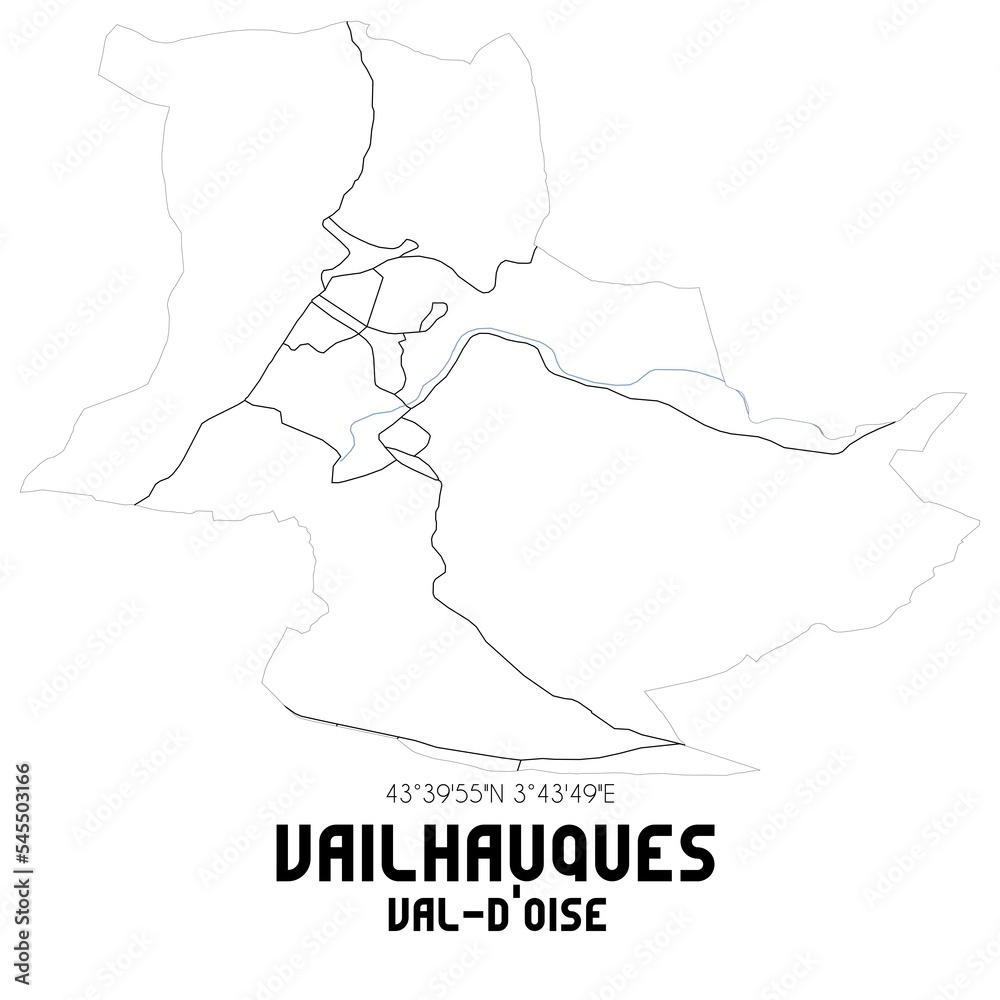 VAILHAUQUES Val-d'Oise. Minimalistic street map with black and white lines. VAILHAUQUES Val-d'Oise. Minimalistic street map with black and white lines.
