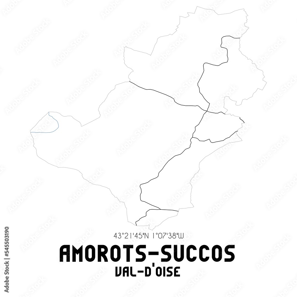 AMOROTS-SUCCOS Val-d'Oise. Minimalistic street map with black and white lines.