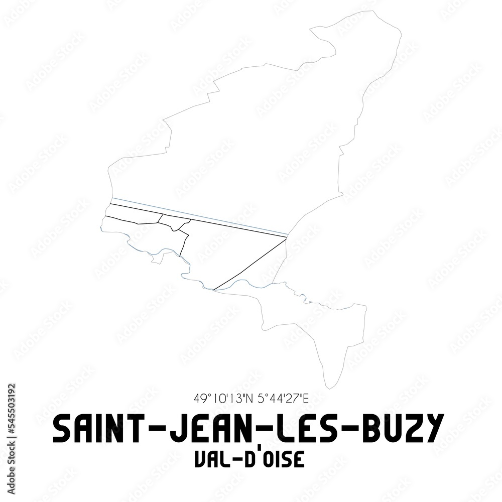SAINT-JEAN-LES-BUZY Val-d'Oise. Minimalistic street map with black and white lines.