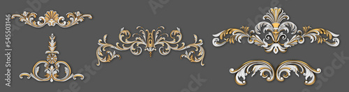 Noble festive white and gold vintage style embellishment design ornaments on gray background
