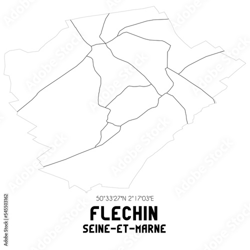 FLECHIN Seine-et-Marne. Minimalistic street map with black and white lines.